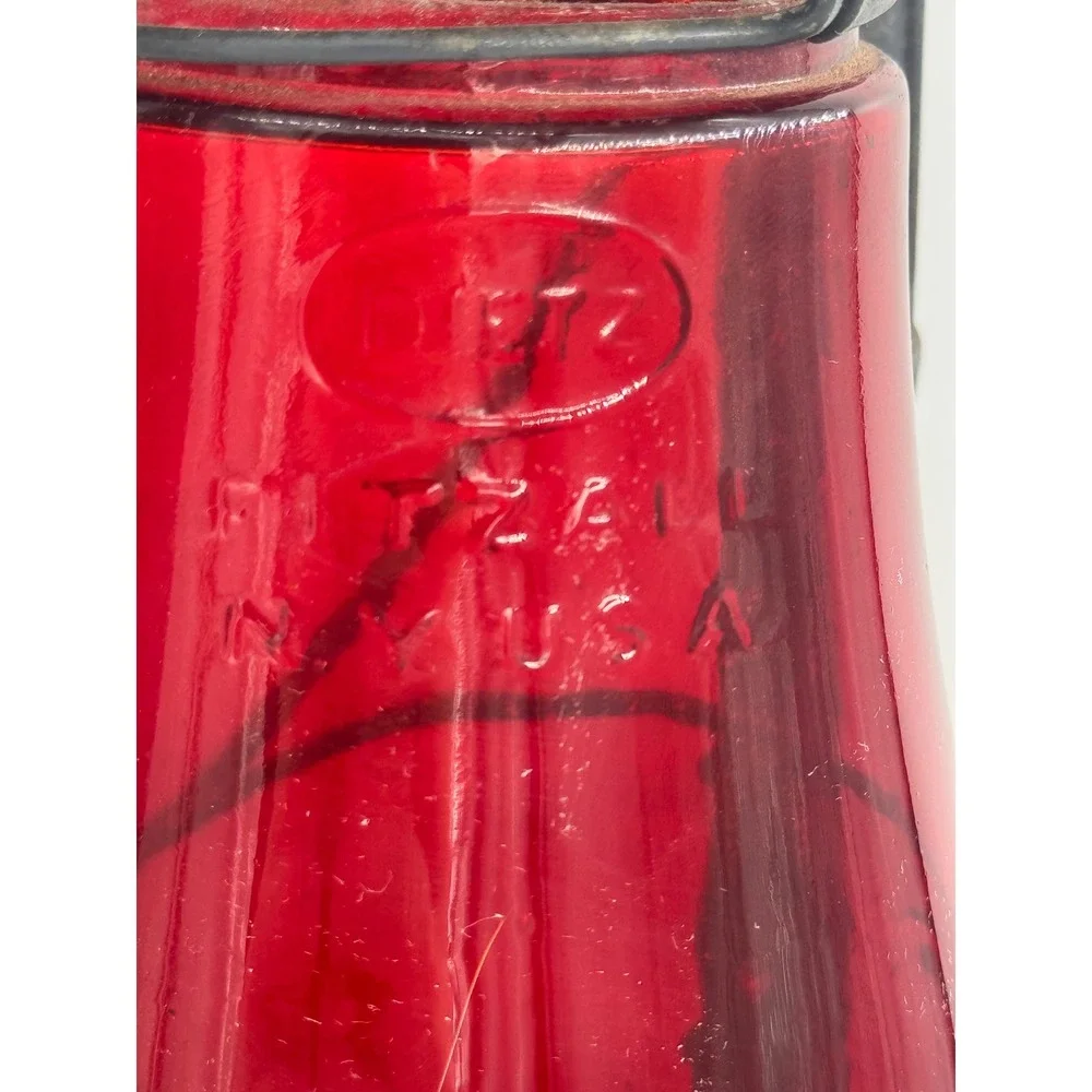 Vintage Dietz Monarch Lantern Red Fitzall Glass Globe New York USA 14 Inch